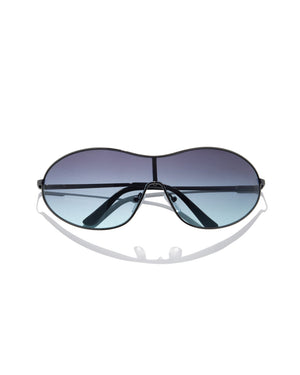Sunglasses with a gradient blue lens on a white background